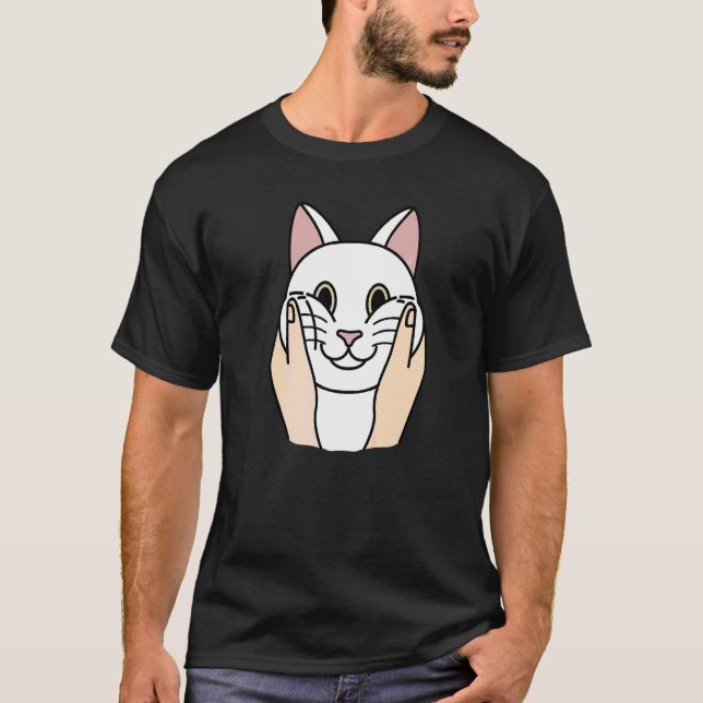 Chubby Cheeks White Cat Pet T-Shirt (Front)