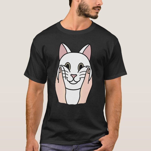 Chubby Cheeks White Cat Pet T-Shirt (Front)