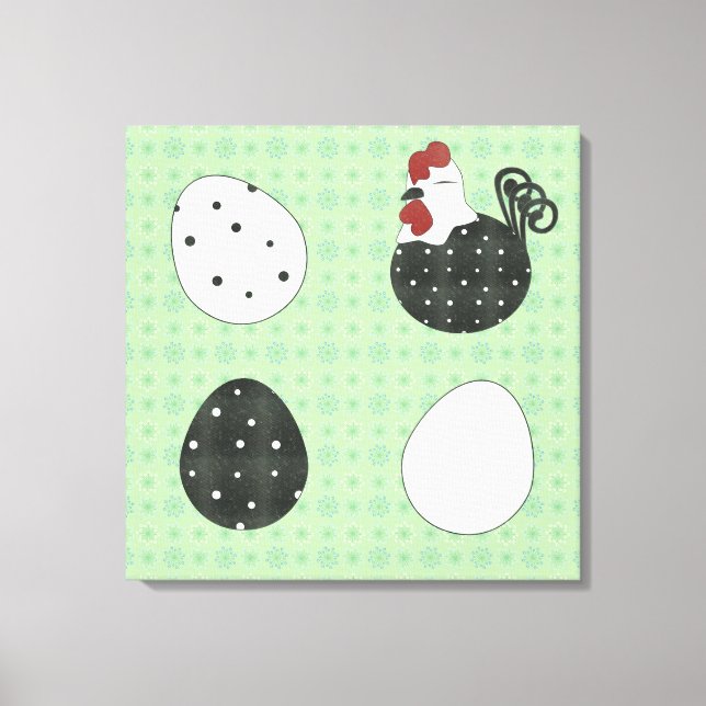 Chubby Chicken and Eggs Stretched Canvas Print (Front)