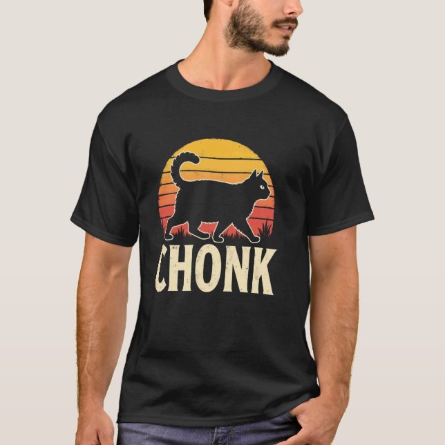 Chubby Chonks Cat Retro Sunset T-Shirt (Front)