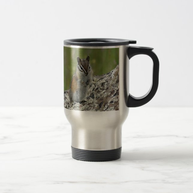chubby cute chipmunk on rock travel mug (Right)