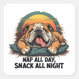 Chubby English Bulldog Nap And Snack Square Sticker