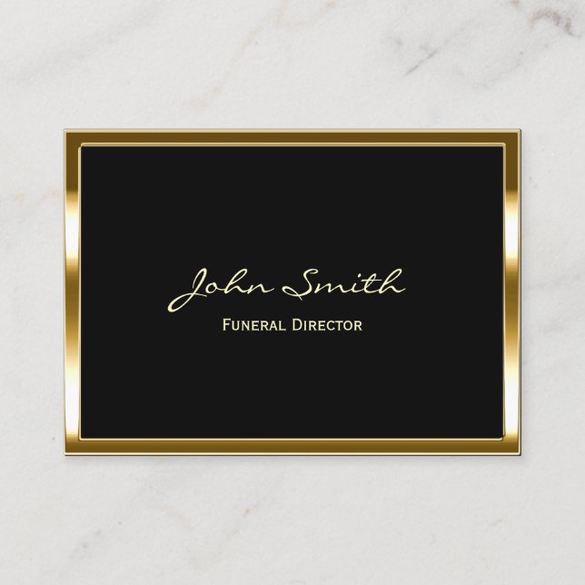 Chubby Gold Border Funeral Business Card (Front)