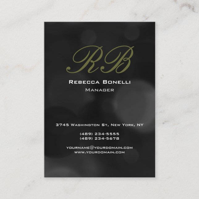 Chubby Grey Black Monogram Manager Business Card (Front)