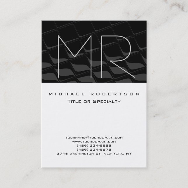 Chubby Grey Black Pattern Monogram Business Card (Front)