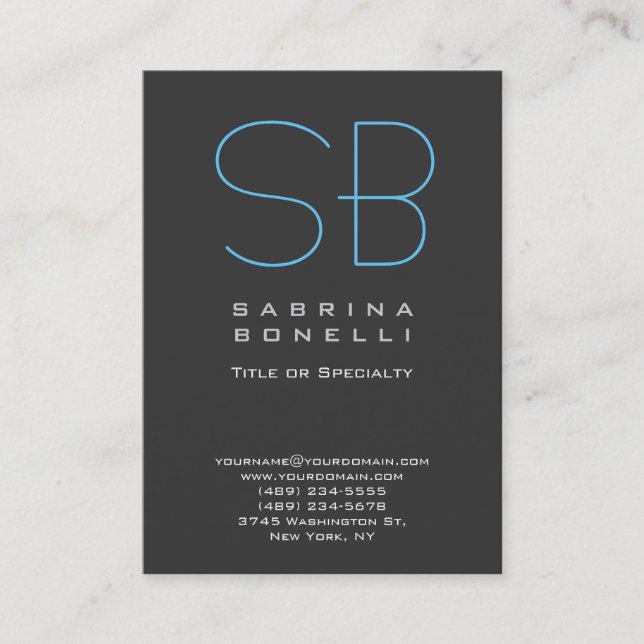 Chubby Grey Blue Chic Monogram Business Card (Front)
