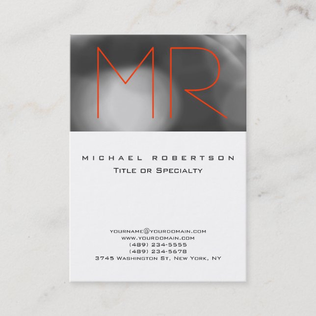 Chubby Grey Pattern Orange Monogram Business Card (Front)