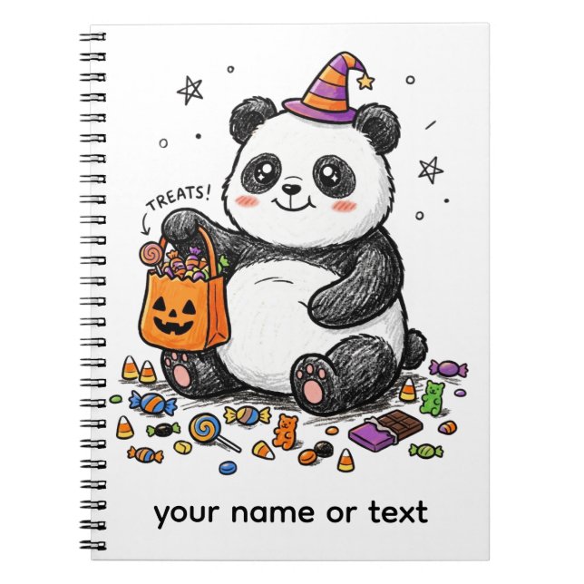 Chubby Halloween Panda with Candy Belly & Witch Ha Notebook (Front)