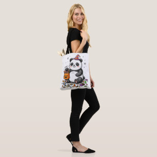 Chubby Halloween Panda with Candy Belly & Witch Ha Tote Bag