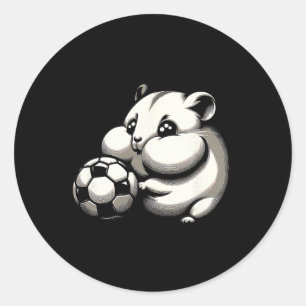 Chubby Hamster With Soccer Ll Cartoon Kawaii  Classic Round Sticker