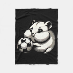 Chubby Hamster With Soccer Ll Cartoon Kawaii  Fleece Blanket