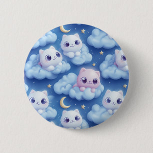 "Chubby Kawaii Cats and Clouds 3D Seamless Pattern 6 Cm Round Badge