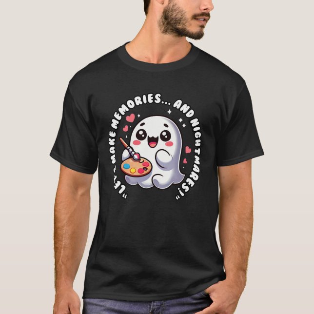 Chubby Kawaii Ghost Painting with spooky Message T-Shirt (Front)