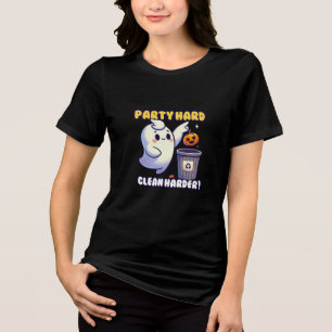 Chubby Kawaii Ghost Throwing Trash with Wisdom Tri-Blend Shirt