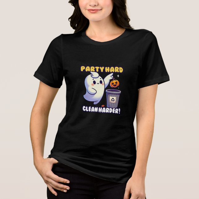 Chubby Kawaii Ghost Throwing Trash with Wisdom Tri-Blend Shirt (Front)