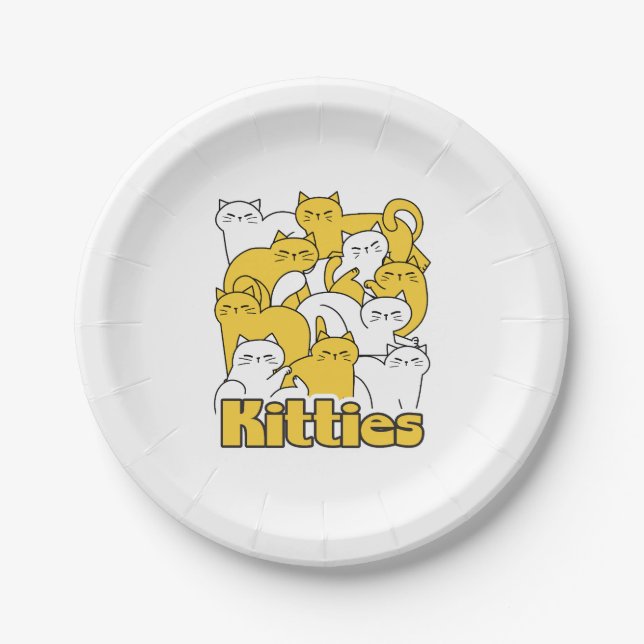 Chubby Kitties Design - Adorable Cat Art Paper Plate (Front)