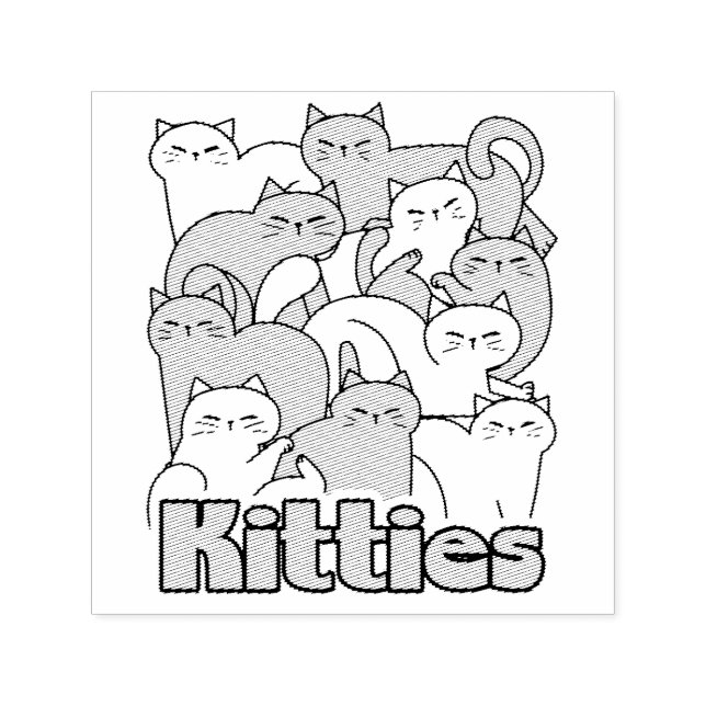 Chubby Kitties Design - Adorable Cat Art Self-inking Stamp (Design)