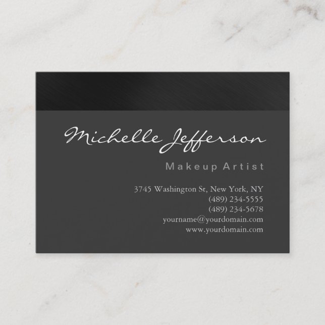 Chubby Makeup Artist Script Grey Business Card (Front)