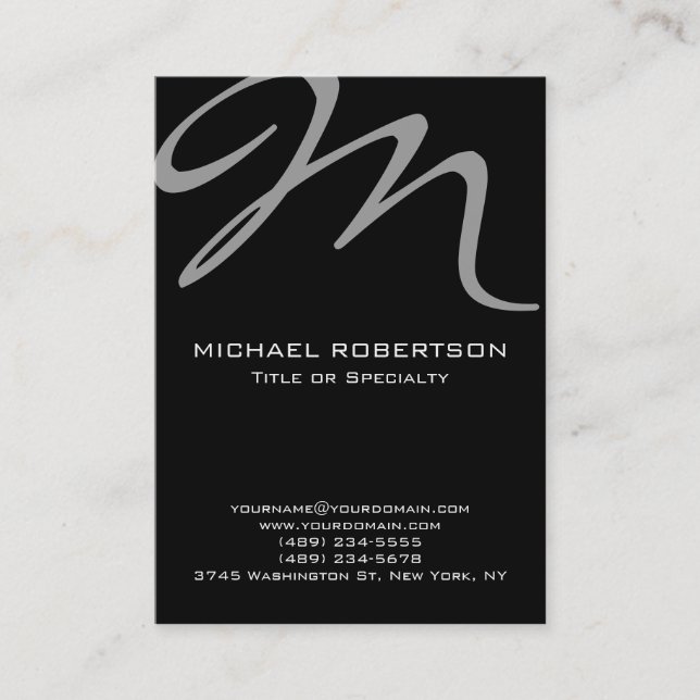 Chubby Modern Monogram Black Clean Business Card (Front)