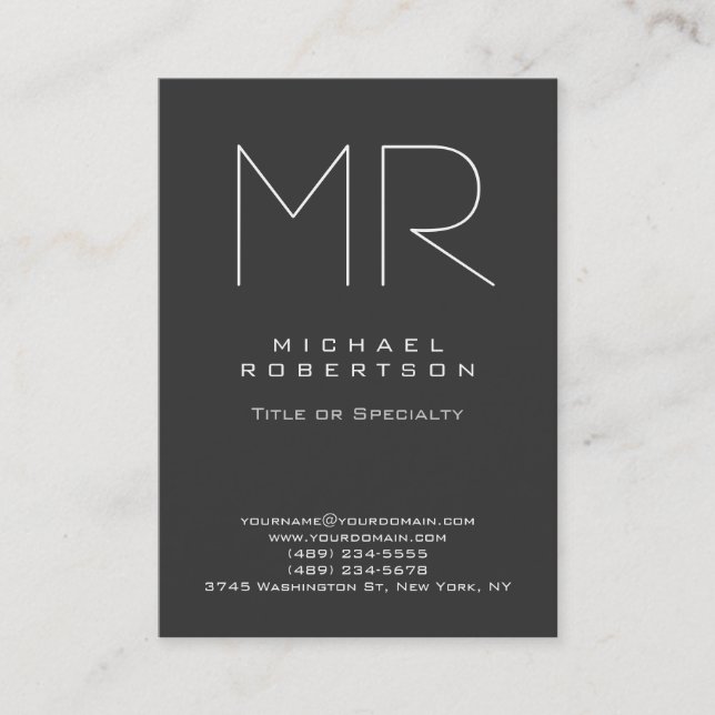 Chubby Modern Monogram Grey White Business Card (Front)