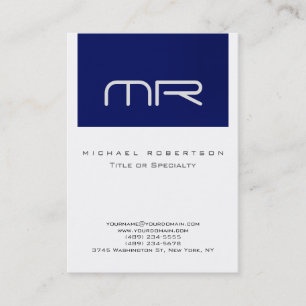 Chubby Modern Monogram White Blue Business Card