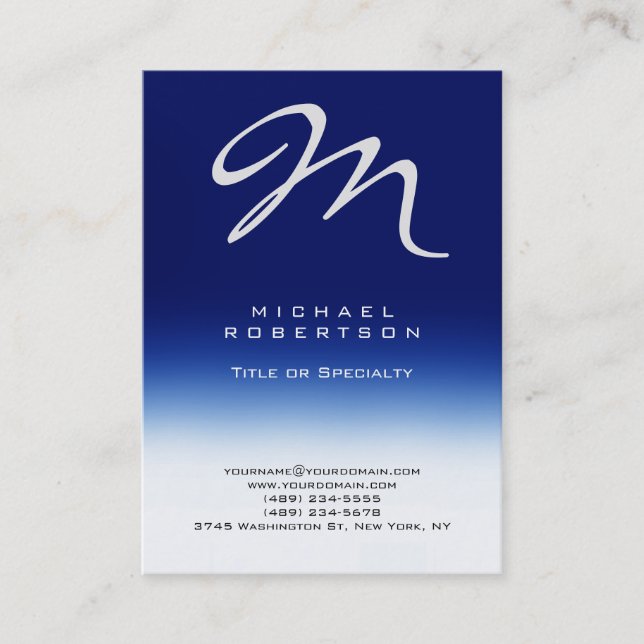 Chubby Modern Monogram White Blue Business Card (Front)