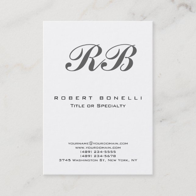 Chubby Modern Monogram White Business Card (Front)