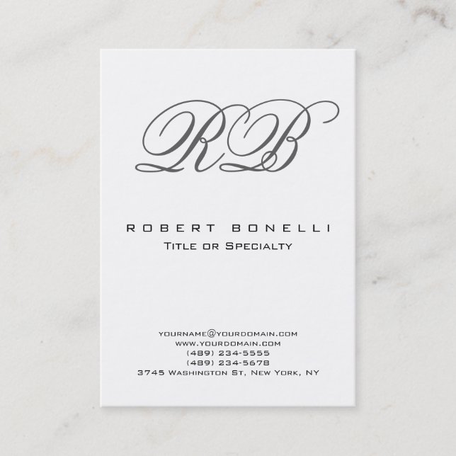 Chubby Modern Monogram White Business Card (Front)
