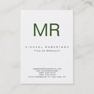 Chubby Modern Monogram White Green Business Card