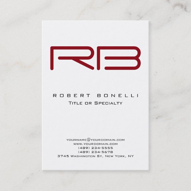 Chubby Modern Red Monogram White Business Card (Front)