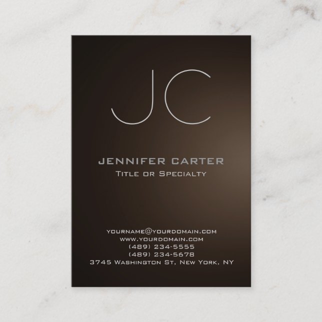 Chubby modern sepia brown monogram professional business card (Front)