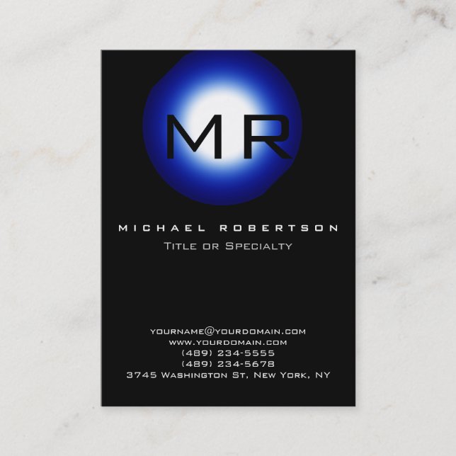 Chubby Monogram Black Blue Business Card (Front)