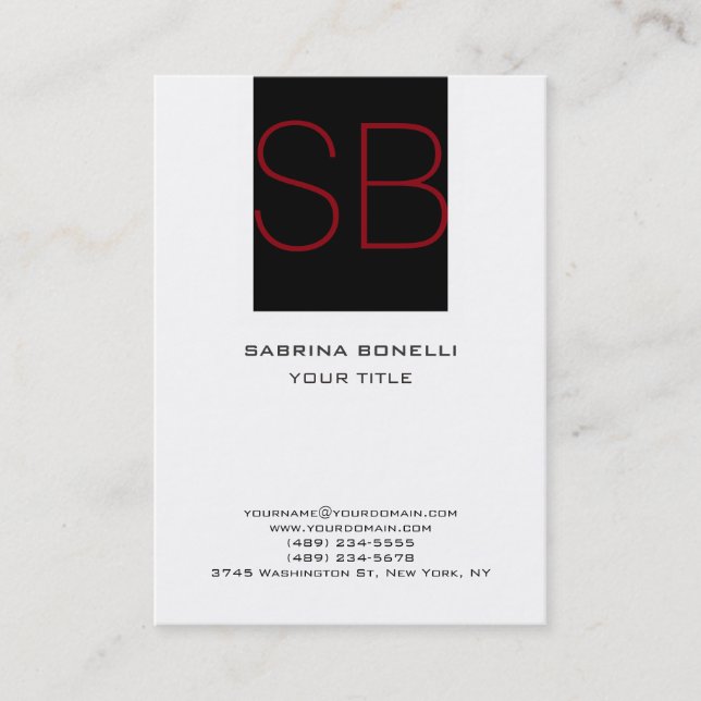 Chubby Monogram Black White Red Cute Business Card (Front)