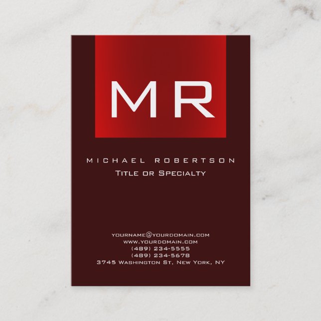 Chubby Monogram Brown Red Clean Business Card (Front)