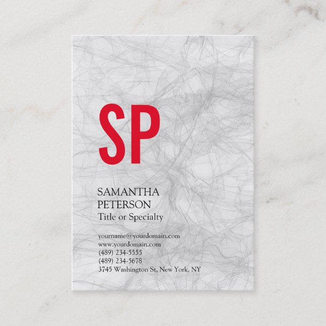 Chubby Monogram Grey Red Professional Business Card (Front)