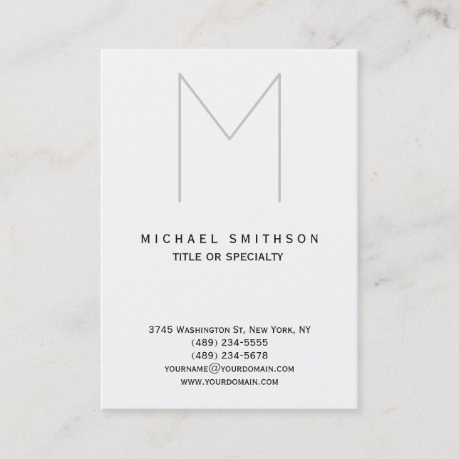 Chubby Monogram Grey White Simple Business Card (Front)