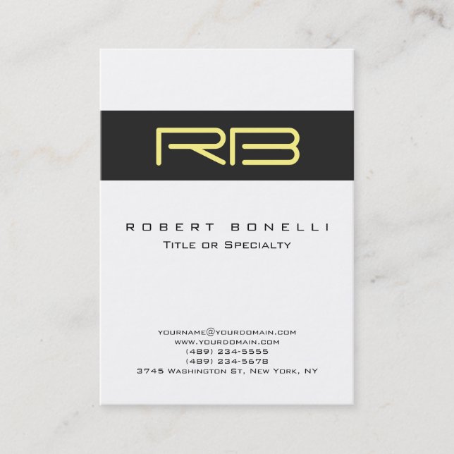 Chubby Monogram Grey White Yellow Business Card (Front)