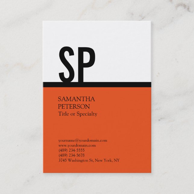 Chubby Monogram Orange Black White Professional Business Card (Front)