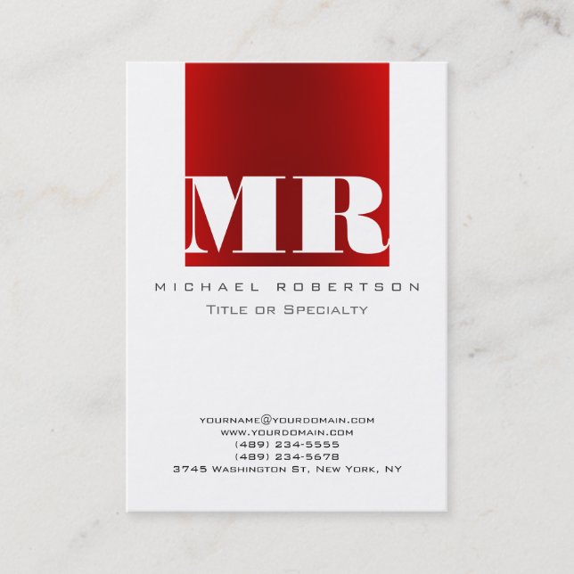 Chubby Monogram White Dark Red Business Card (Front)