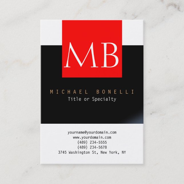 Chubby Monogram White Red Black Business Card (Front)