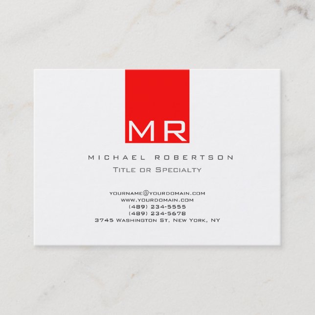 Chubby Monogram White Red Clean Business Card (Front)