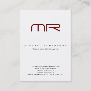 Chubby Monogram White Red Elegant Business Card