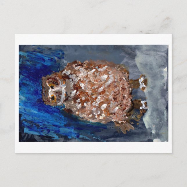 Chubby owl with deep blue background postcard (Front)
