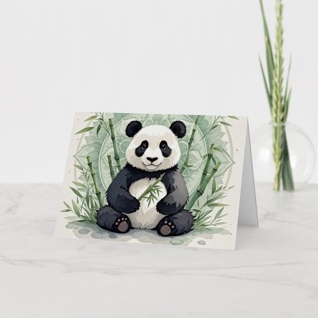 Chubby panda sitting in a lotus pose  foil greeting card (Front)