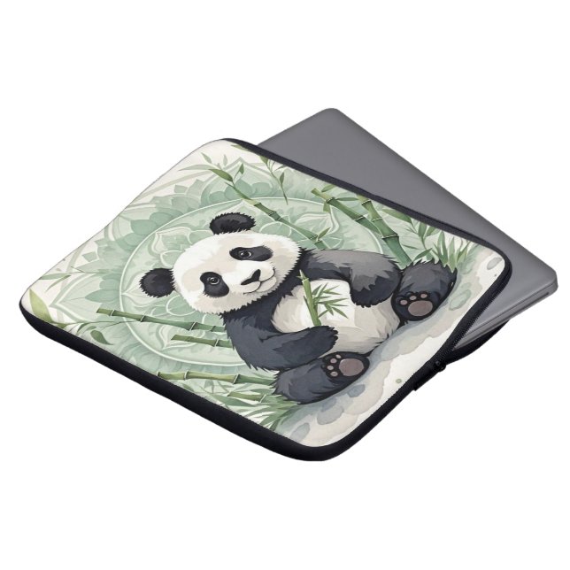 Chubby panda sitting in a lotus pose  laptop sleeve (Front Top)