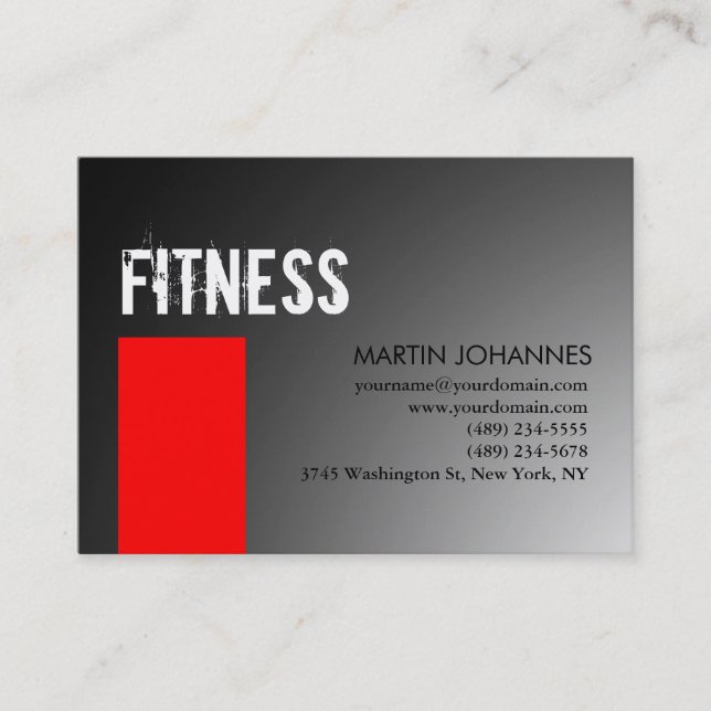 Chubby Personal Trainer Red Grey Business Card (Front)