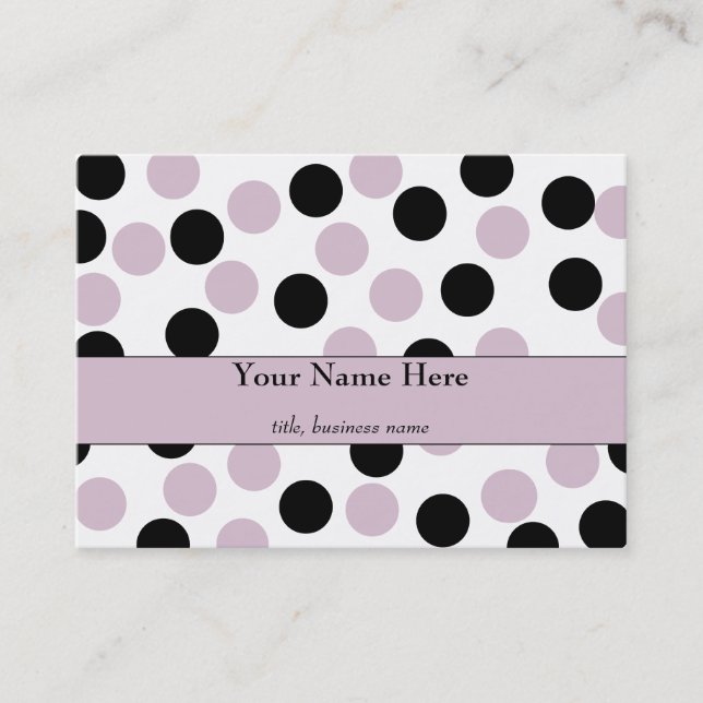 Chubby Pink and Black Polka Dot Business Card (Front)