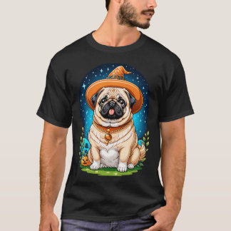 "Chubby Pug in Witch Hat Halloween Art Series Ador T-Shirt