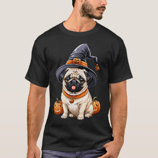 "Chubby Pug in Witch Hat Halloween Art Series Ador T-Shirt