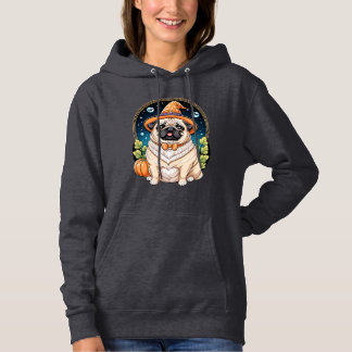 "Chubby Pug in Witch Hat Halloween Art Series Hoodie